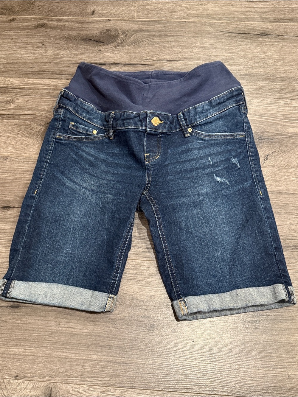 H&M Navy and Dark Blue Maternity Denim Bermuda Shorts